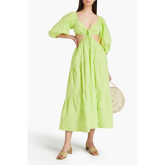 Nicholas Cotton Poplin Green Balloon Sleeve Midi Dress - Picture 2 of 9